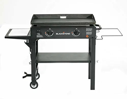 Blackstone 1853 Flat Top Gas Grill 2 Burner Propane Fuelled Rear Grease Management System 28” Outdoor Griddle Station for Camping with Built in Cutting Board and Garbage Holder, 28 Inch, Black