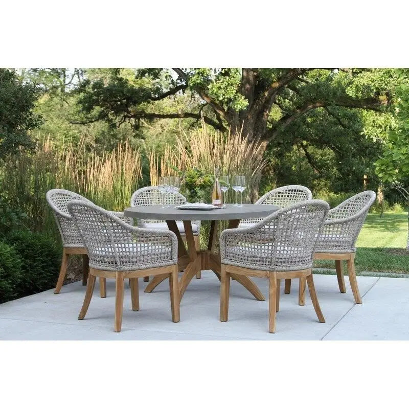 Hayden Round 6 - Person 52'' Long Teak Dining Set with Cushions