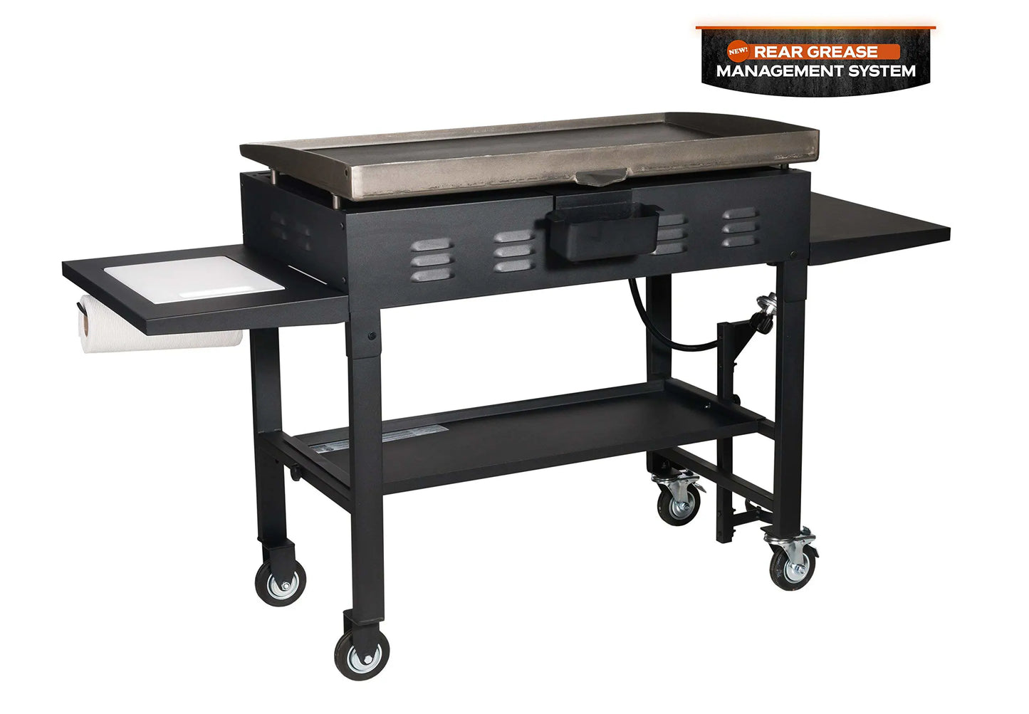 Blackstone 36" Cooking Station 4 Burner Propane Fuelled Restaurant Grade Professional 36 Inch Outdoor Flat Top Gas Griddle with Built in Cutting Board, Garbage Holder and Side Shelf (1825), Black