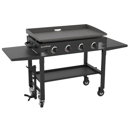 Blackstone 36 Inch Gas Griddle Cooking Station 4 Burner Flat Top Gas Grill Propane Fuelled Restaurant Grade Professional 36” Outdoor Griddle Station with Side Shelf (1554)