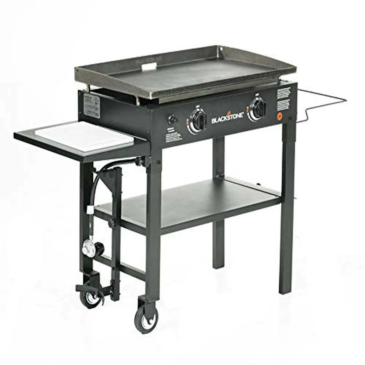 Blackstone 1853 Flat Top Gas Grill 2 Burner Propane Fuelled Rear Grease Management System 28” Outdoor Griddle Station for Camping with Built in Cutting Board and Garbage Holder, 28 Inch, Black