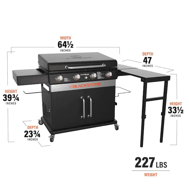 Blackstone 36" Culinary Cabinet Griddle with Side Table 4-Burner Liquid Propane Flat Top Grill